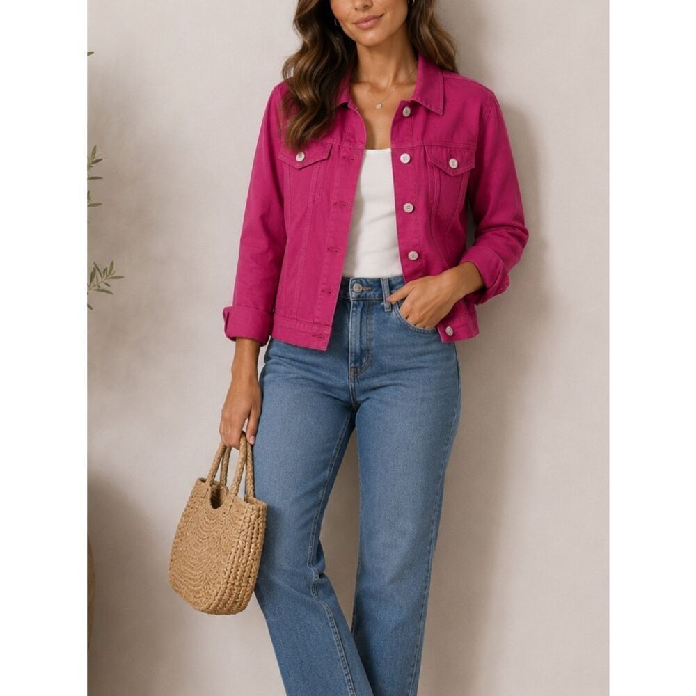 Pure Amici Linen Button Front Lightweight Jacket In Raspberry Size M